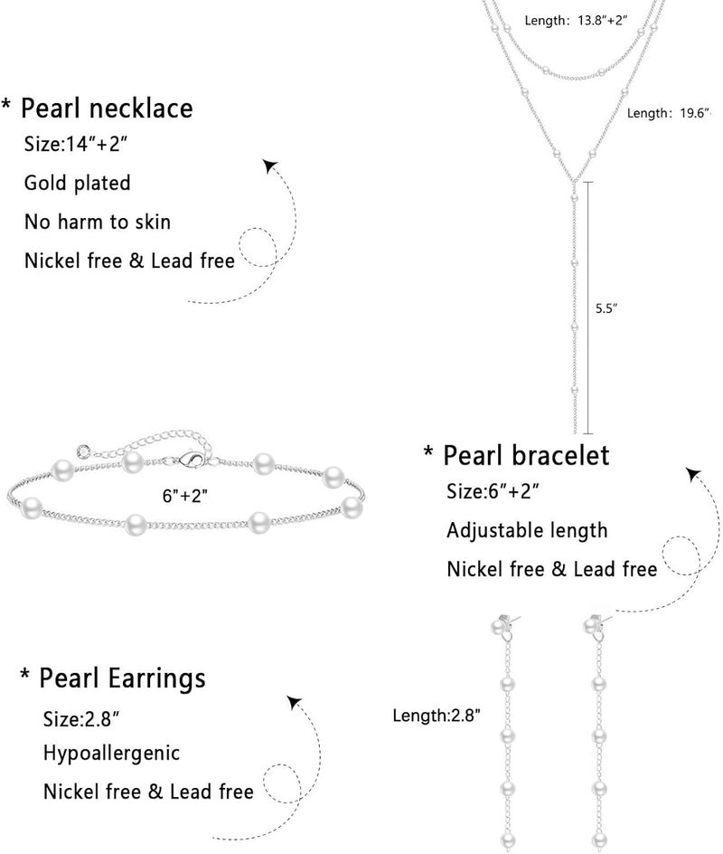 Zeffy Gold Pearl Necklace for Women, Dainty 14K Gold/Silve Plated Layered Pearl Choker Pearl Earrings Pearl Bracelets Wedding Trendy Gold Jewelry Set for Women Gifts - Image 4